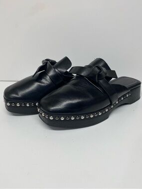 Dorothee Schumacher Modern Ease Studded Wood Platform Mules Black Leather Size 6